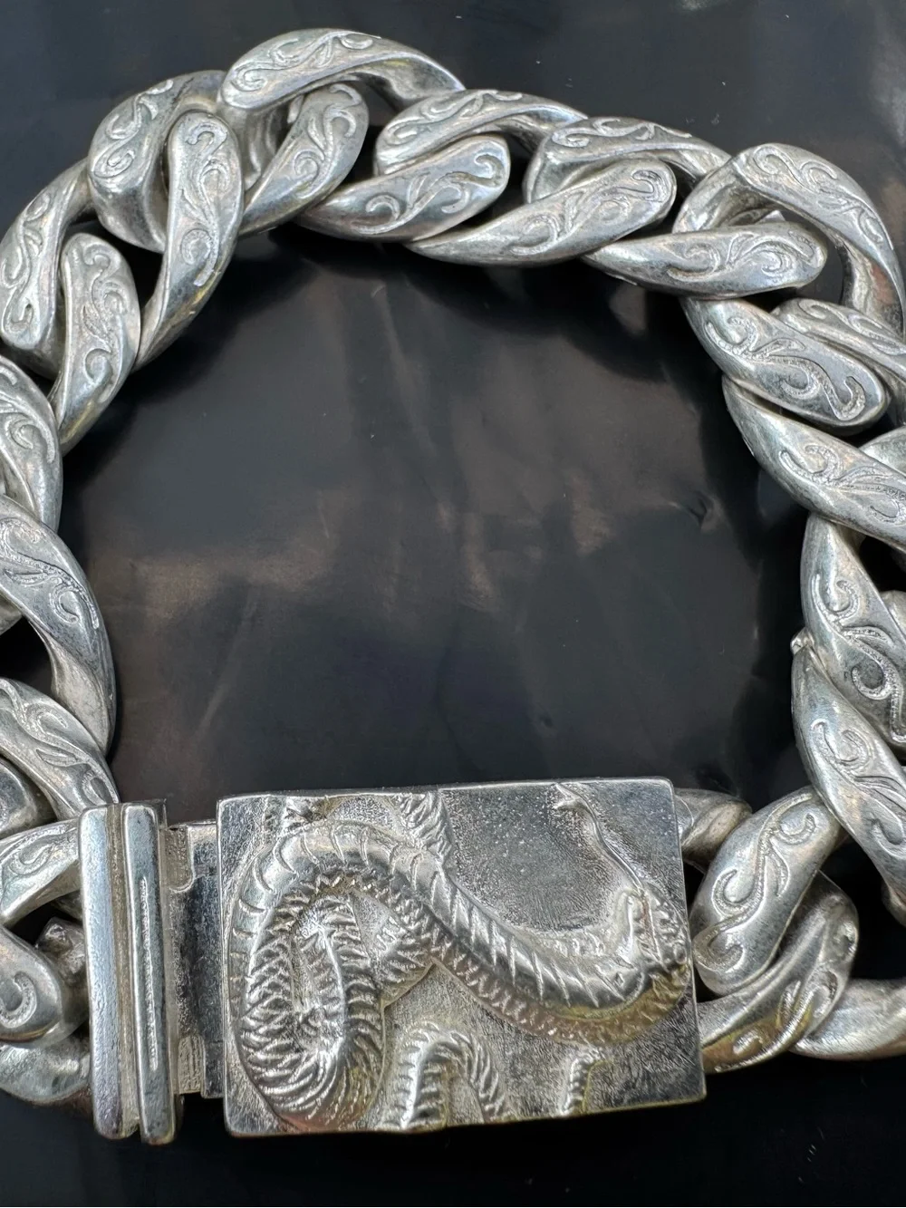 Men's Silver-Tone Serpent Link Bracelet - Sculpted Chain Design